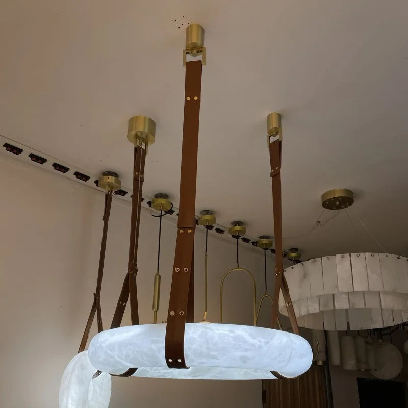 Elara Marble & Leather Ring Chandelier