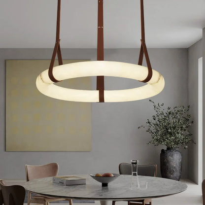 Elara Marble & Leather Ring Chandelier