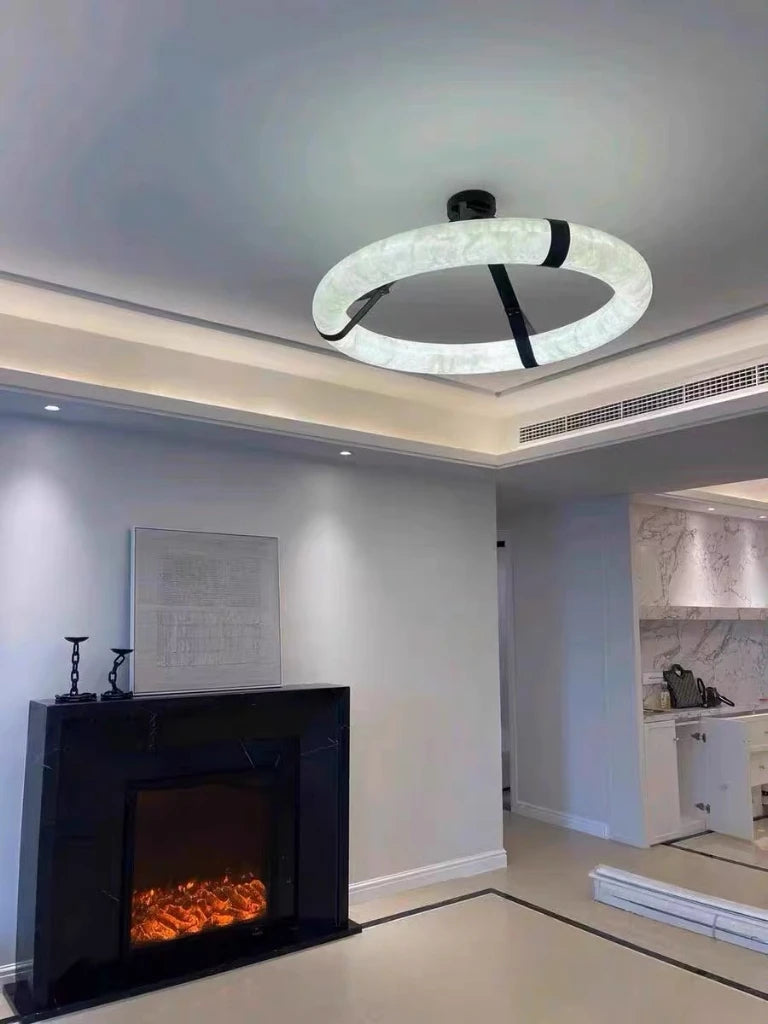 Elara Marble & Leather Ring Chandelier