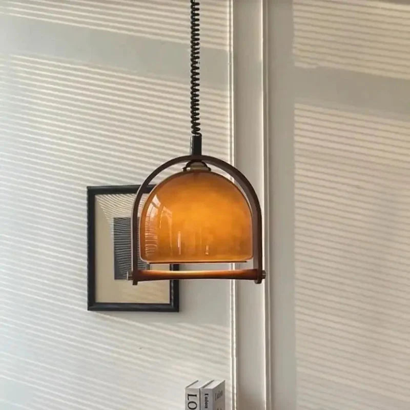 Sophie Espresso Cove Glass Pendant Light Walnut Brass Fixture