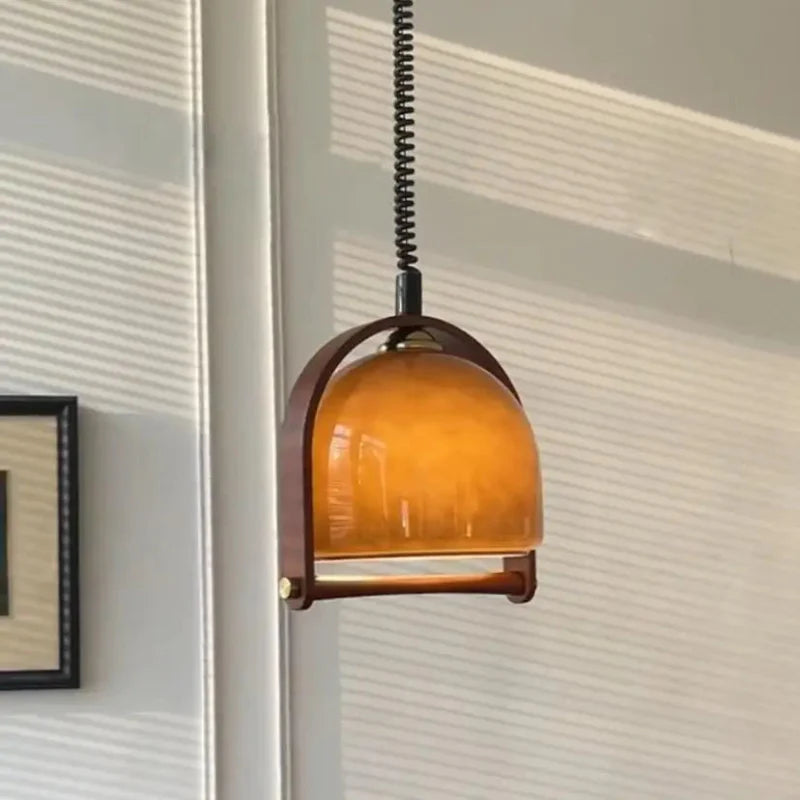 Sophie Espresso Cove Glass Pendant Light Walnut Brass Fixture