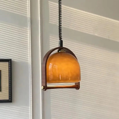 Sophie Espresso Cove Glass Pendant Light Walnut Brass Fixture