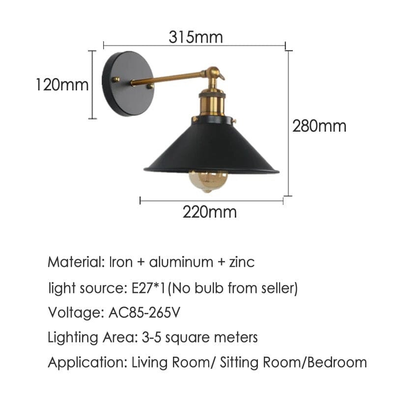 Clara Industrial Vintage Wall Lamp with Rustic Metal Finish