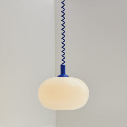 Camille LED-Pendelleuchte mit einziehbarer Feder und weißem Glas, modernes Design