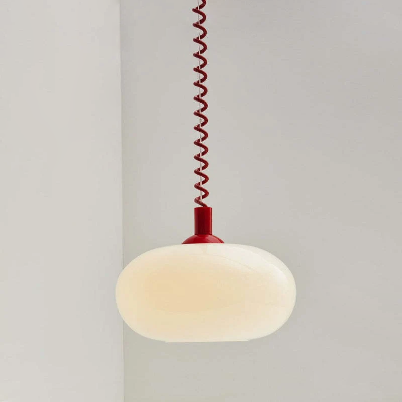 Camille LED-Pendelleuchte mit einziehbarer Feder und weißem Glas, modernes Design