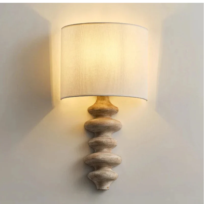 Élise Wood Spiral Wall Lamp Fabric Shade Modern Sconce Light
